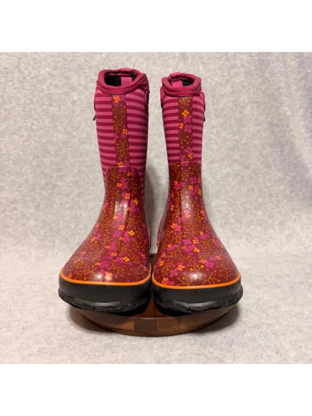 Bogs Boots Kids Sz 5 Classic Pink Flower Stripe Waterproof Winter Snow -30°F